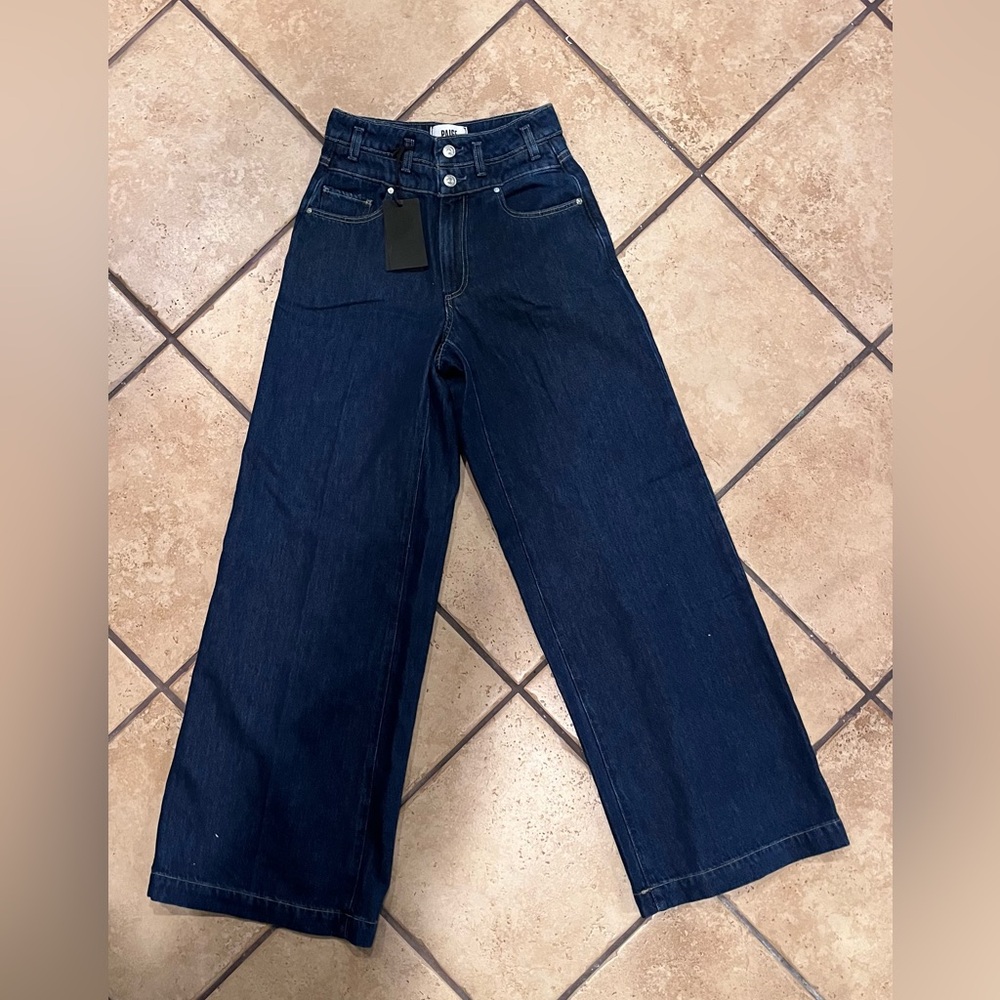 PAIGE Vintage Wide Leg Jeans Dark Wash Size 24 High Rise - Picture 6 of 11